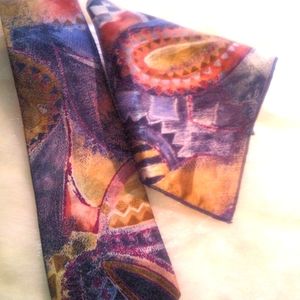 VINTAGE KETCH ABSTRACT PURPLE TAN BURGANDY DRESS TIE & LARGE POCKET SQU…